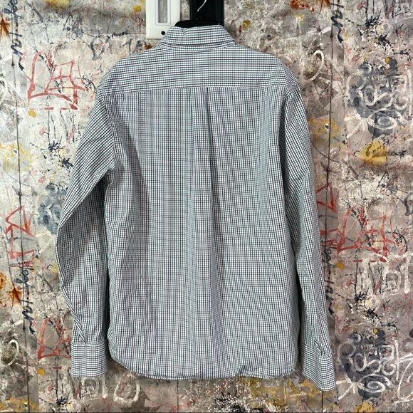 CLUB MONACO Cotton Blue White Gingham print Long Sleeve Striped Oxford Shirt S - Picture 6 of 6